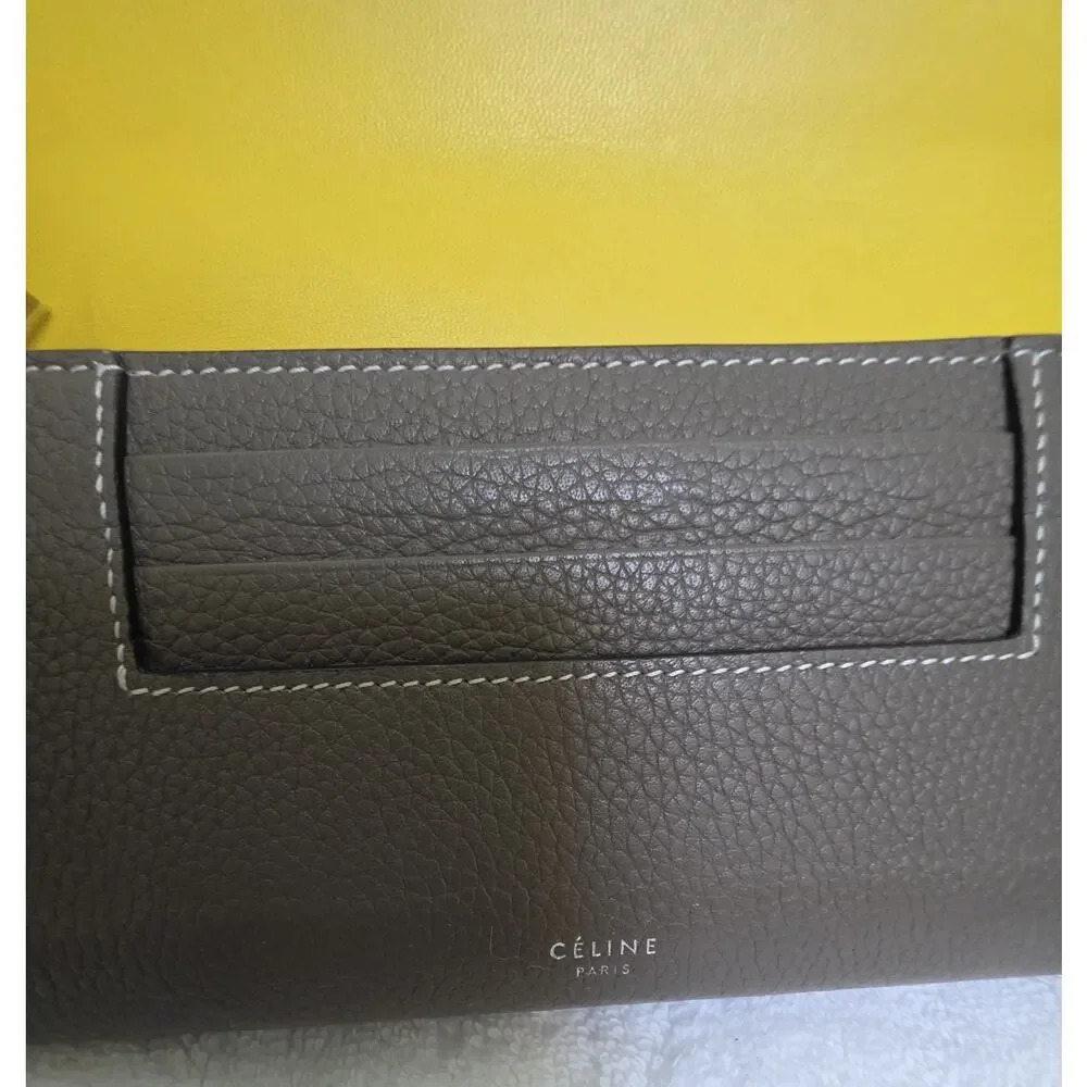 CELINE Women’s Long Snap Wallet, Yellow Interior, Zip Coin, Cards w/COA